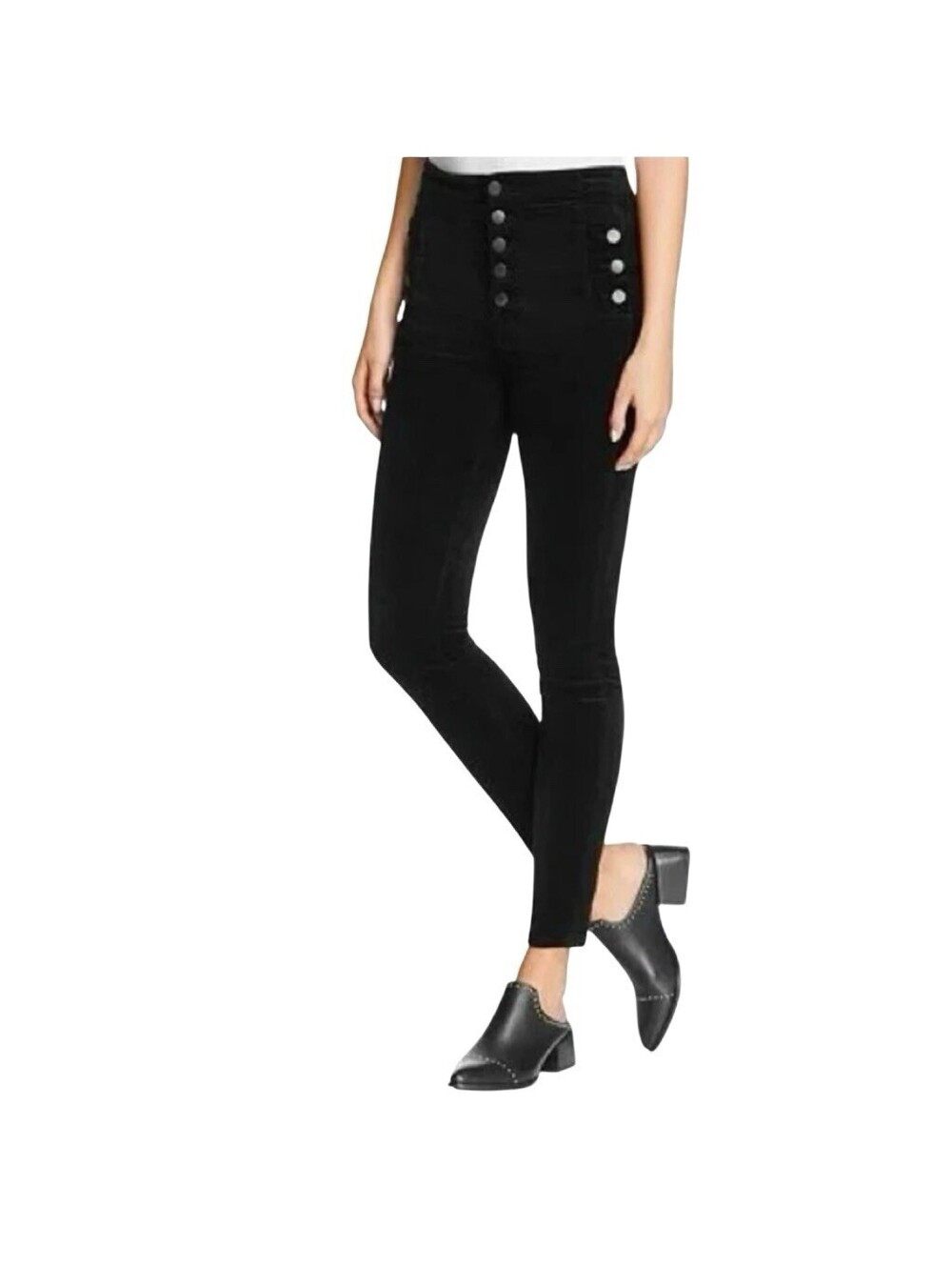 J Brand Natasha Black High Waist Button Fly Denim Skinny Jean Nautical Pant 29